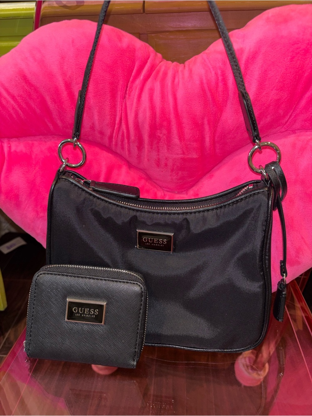 GUESS Black Shoulder Bag with Matching Wallet